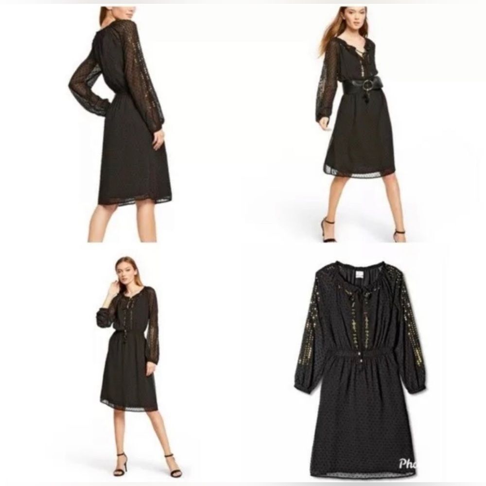 Altuzarra Target Women’s Black Swiss Dot & Gold Sequins Long Sleeve Dress Size 4 - Picture 11 of 11